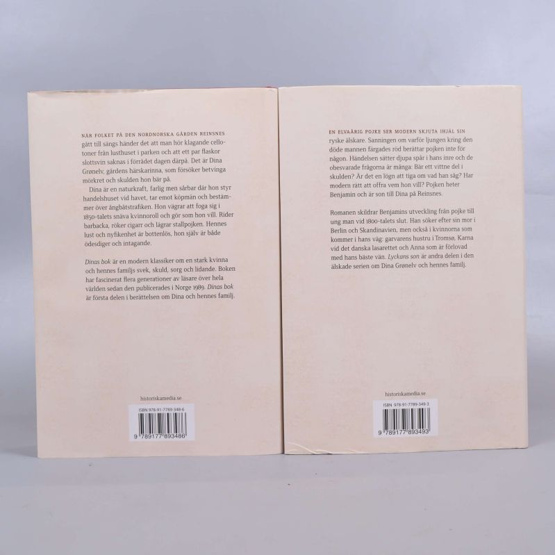 Baksidor med beskrivande text och ISBN för båda böckerna