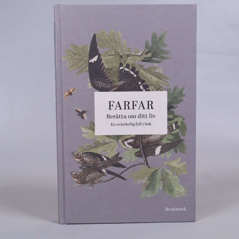 Fyll-i-bok med omslaget Farfar – Berätta om ditt liv, naturinspirerad illustration