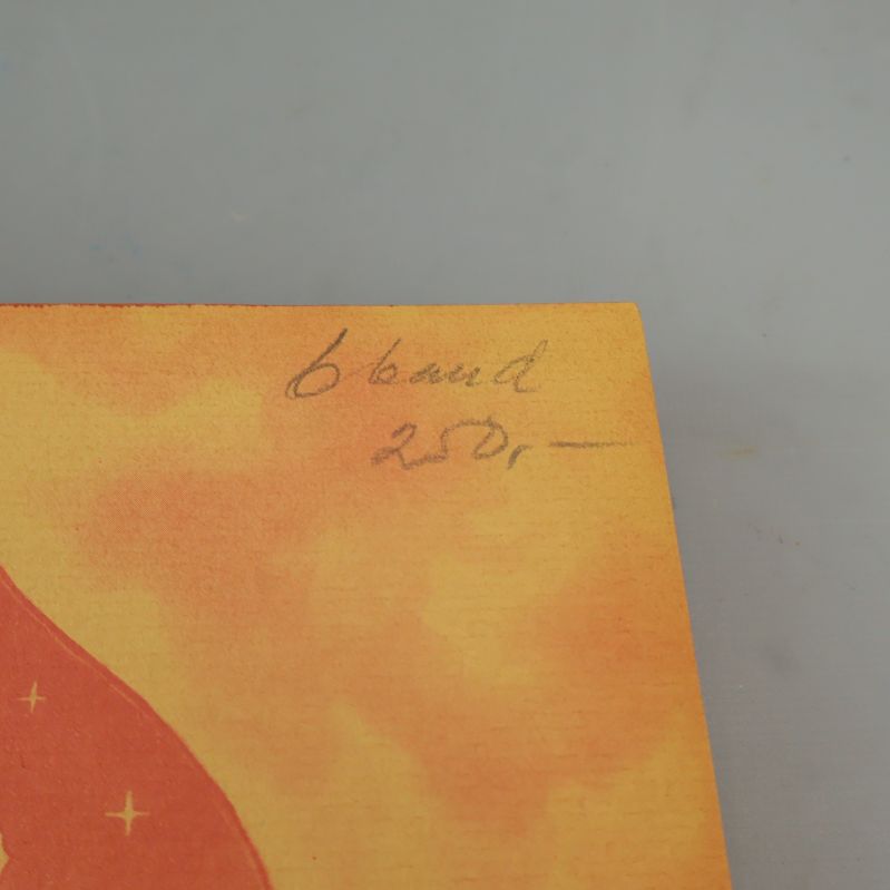 Detaljbild med text 6 band, 25 kr skrivet i blyerts