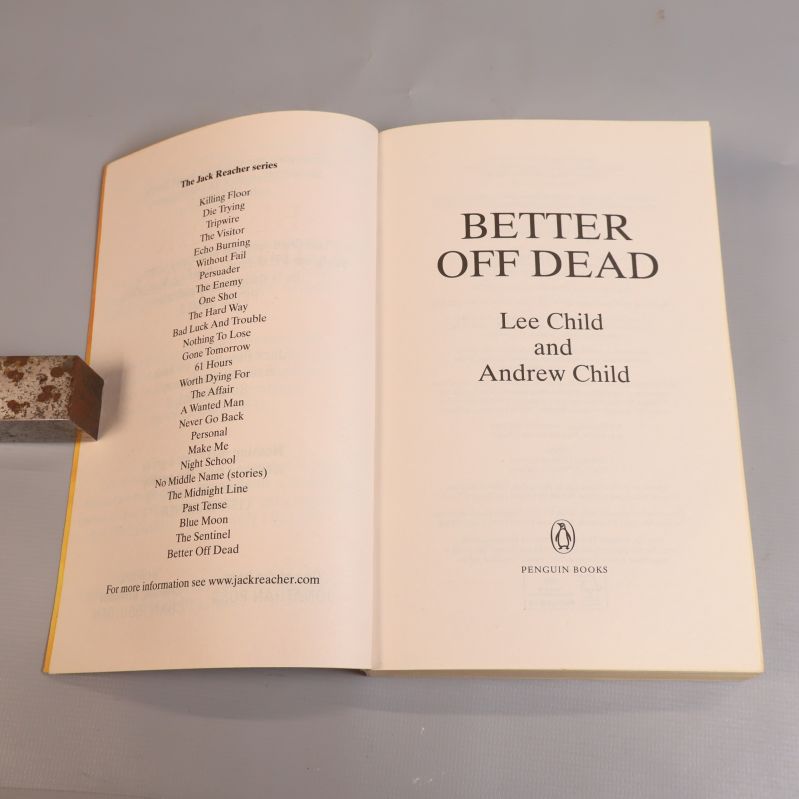 Bokens titelsida med texten Better off dead av Lee Child och Andrew Child