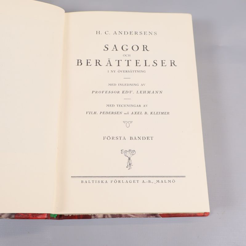 Titelsida med H.C. Andersens Sagor och Berättelser och information om upplaga