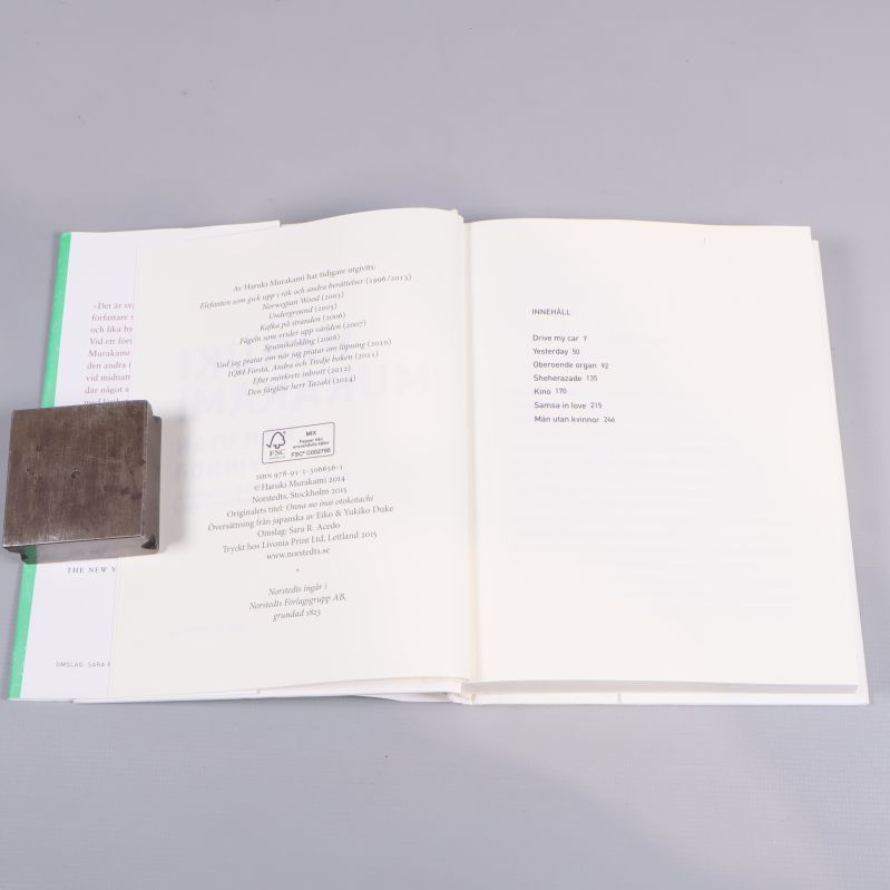 Bokuppslag med ISBN-sida och innehållsförteckning i Män utan kvinnor