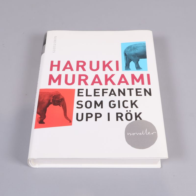 Bok Elefanten som gick upp i rök av Haruki Murakami, framsida med grafiskt omslag