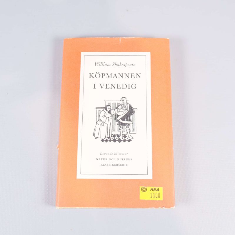 Framsidan av boken Köpmanen i Venedig med grafisk illustration