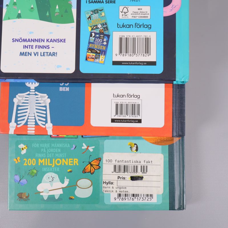 Närbild på bokens baksida med tydliga ISBN och illustrerade detaljer
