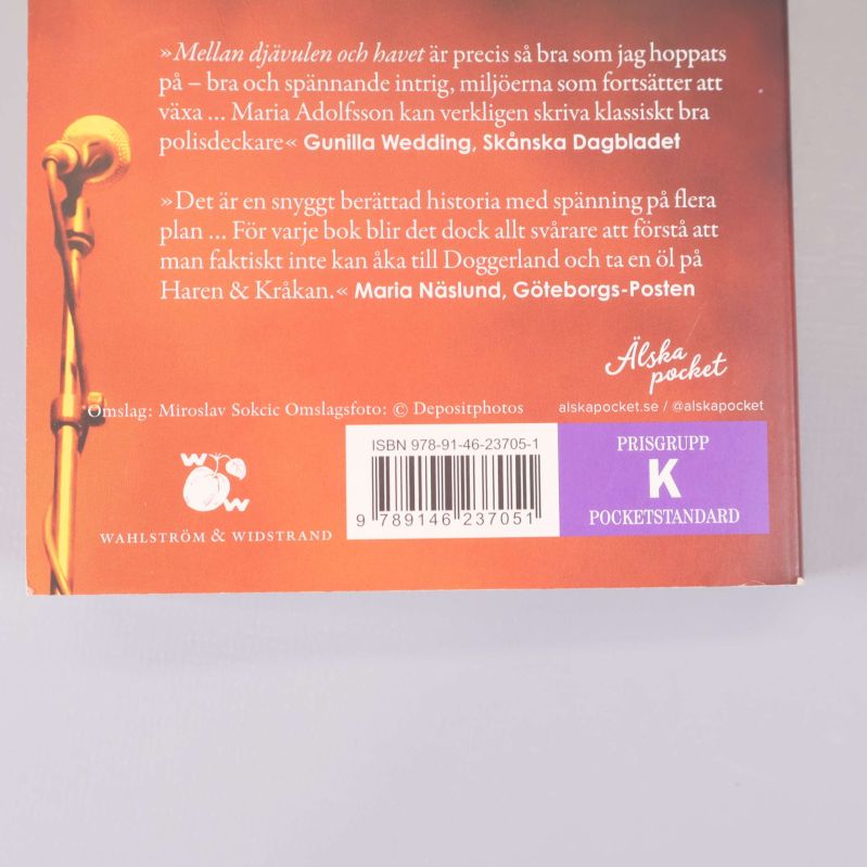 Närbild av baksidan med ISBN-nummer och bokförlag
