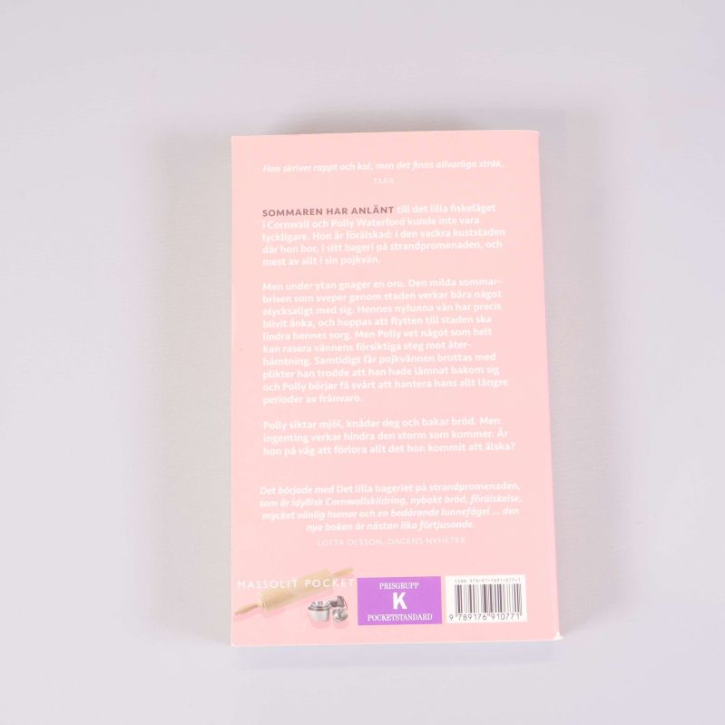 Baksida av pocketbok med beskrivande text, prisgrupp och streckkod