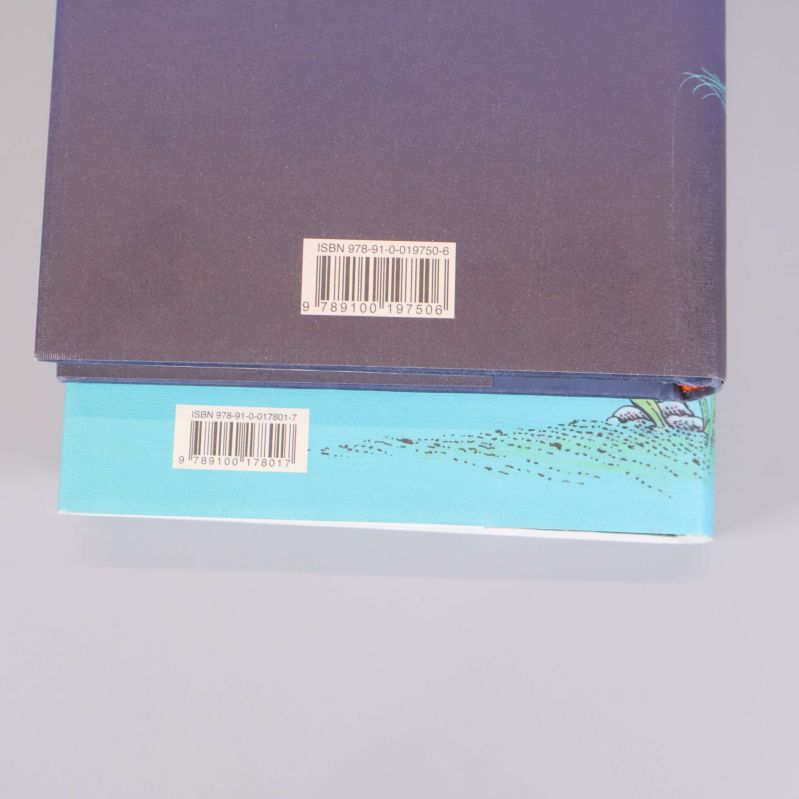 Två böcker med ISBN-koder synliga på baksidorna