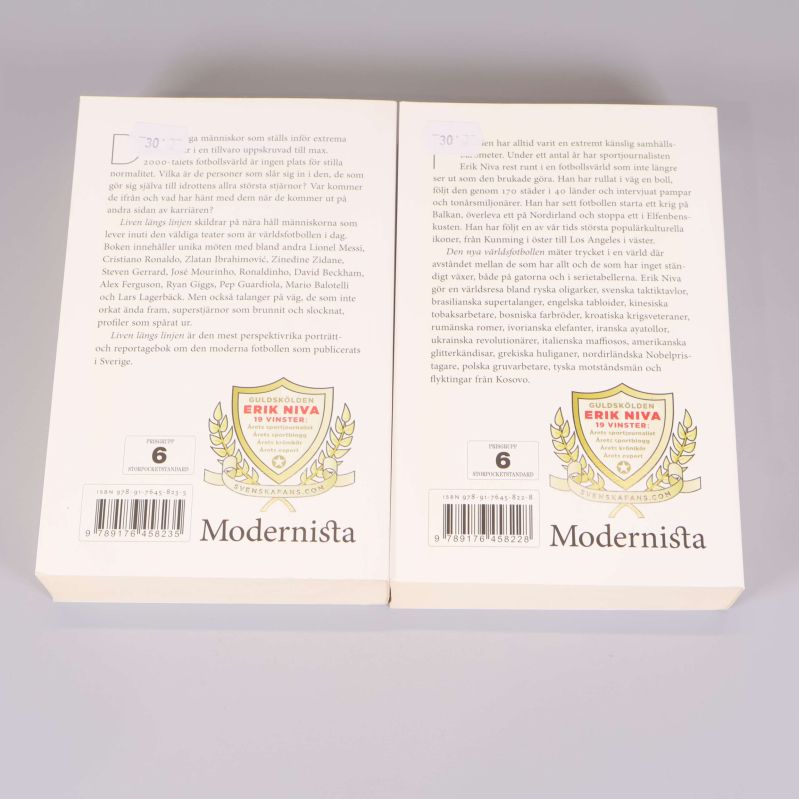 Baksidor på två böcker av Erik Niva med bokbeskrivningar och ISBN
