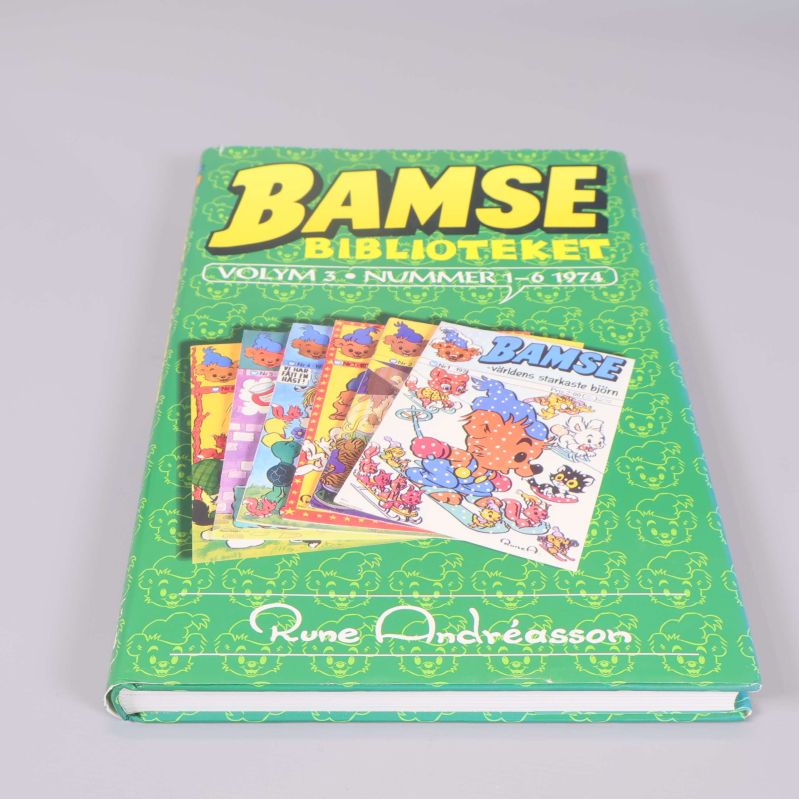 Framsidan av Bamse biblioteket volym 3 med färgglada serietidningsomslag