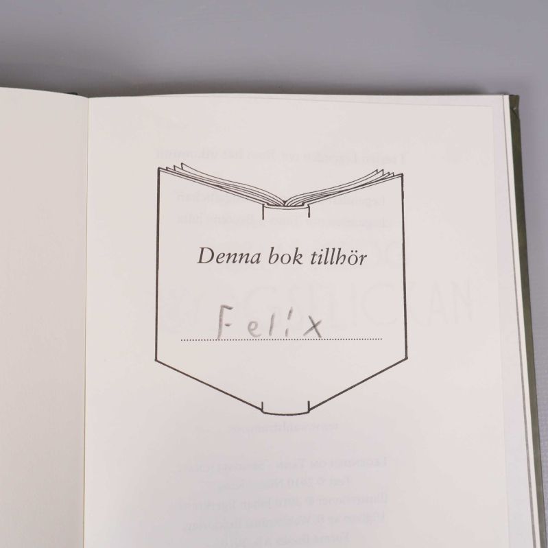 Ex libris-sida i bok med namnet Felix handskrivet