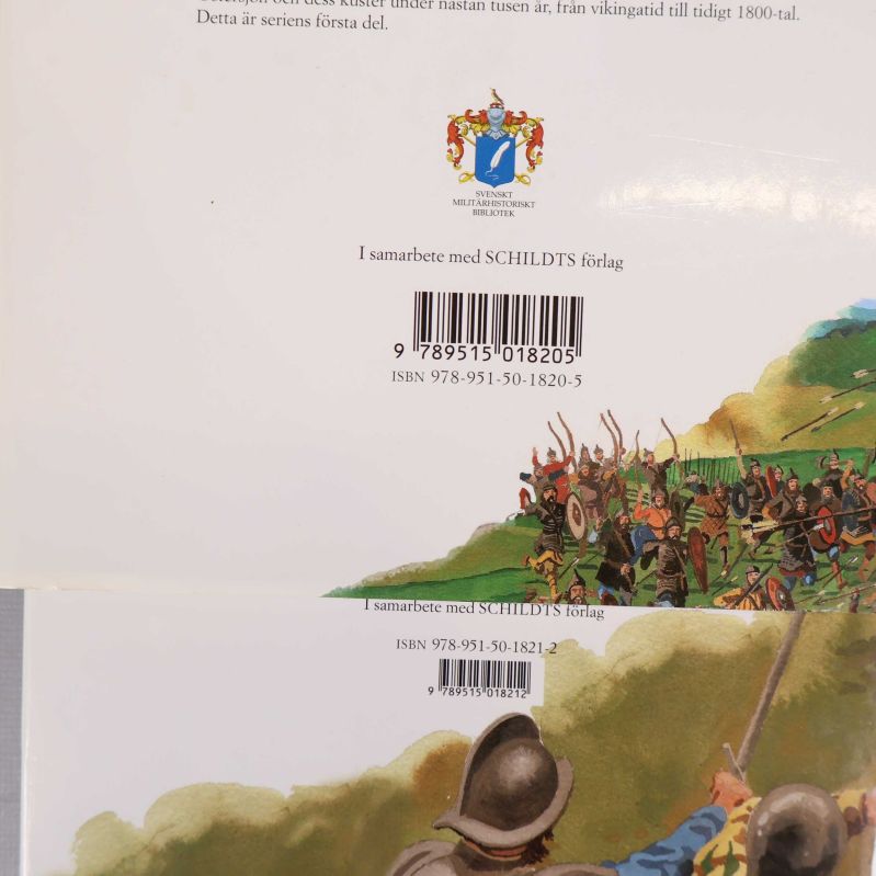 Närbild på baksida med ISBN för Med blod och svärd och Tvekampen