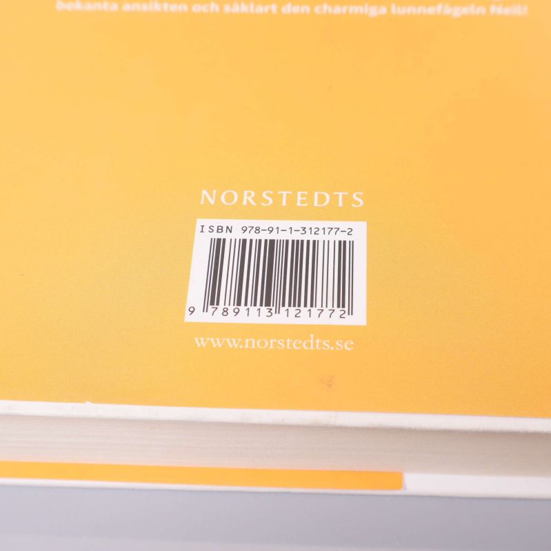 Närbild på baksida med ISBN och streckkod på Soluppgång över strandpromenaden