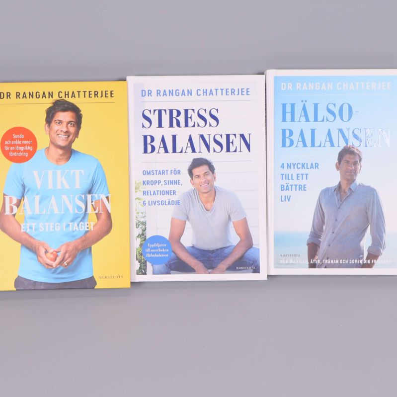 Framsidor på tre balansböcker av Dr Rangan Chatterjee