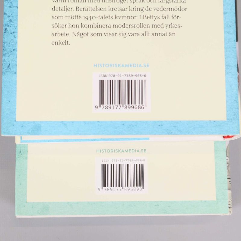 Närbild på två baksidor med streckkoder och ISBN
