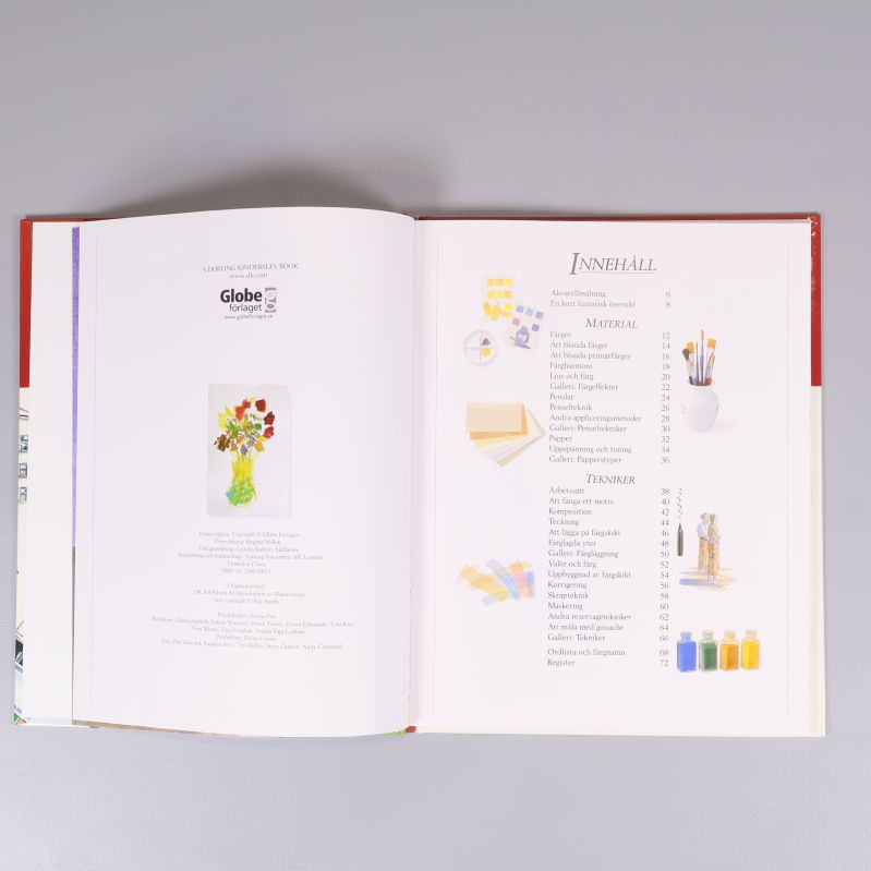 Inledande uppslag med innehållsförteckning och illustrationer