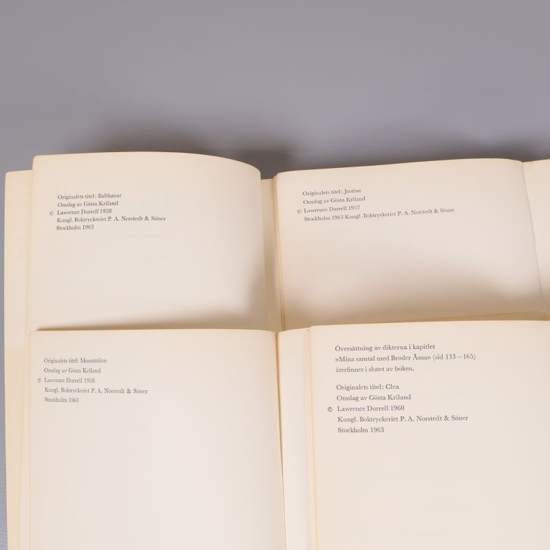 Försättsblad med uppgifter om originaltitel och utgivningsår för samtliga böcker
