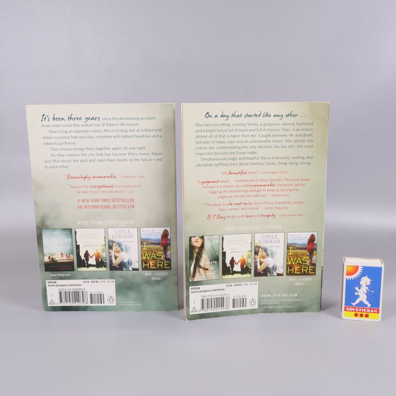 Baksidor av böckerna Where She Went och If I Stay med ISBN och författarfoton