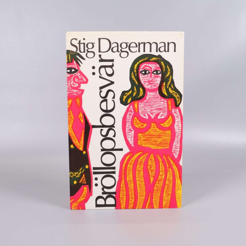 Framsidan av Bröllopsbesvär med illustrerade figurer i orange, rosa och svart