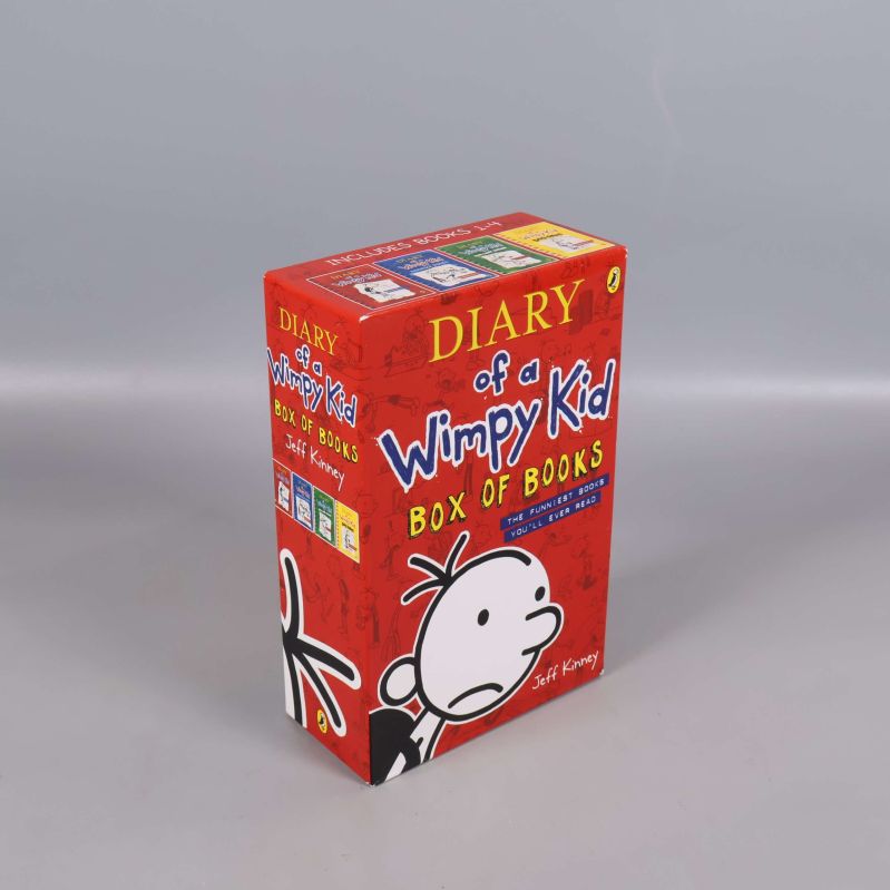 Diary of a Wimpy Kid box med illustration på sidan
