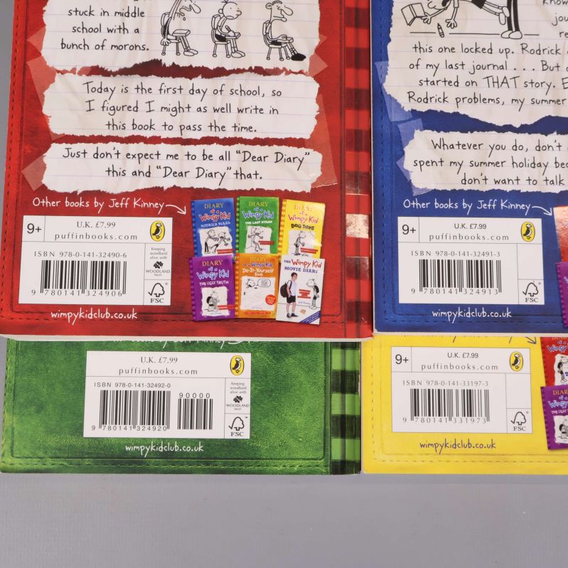 Närbild på ISBN-nummer på bakomslagen till Diary of a Wimpy Kid böcker