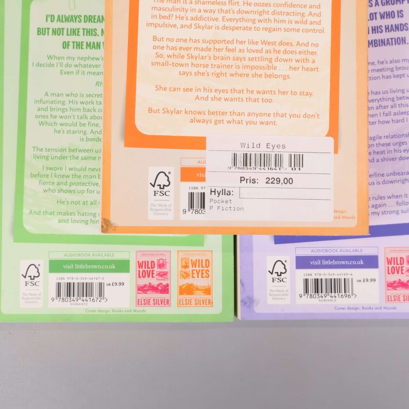 Närbild på ISBN-nummer för samtliga tre böcker ur Rose Hill-serien