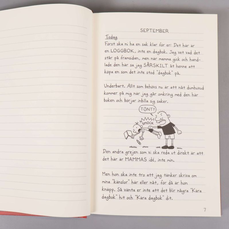 Uppslag ur boken med teckning och handskriven text