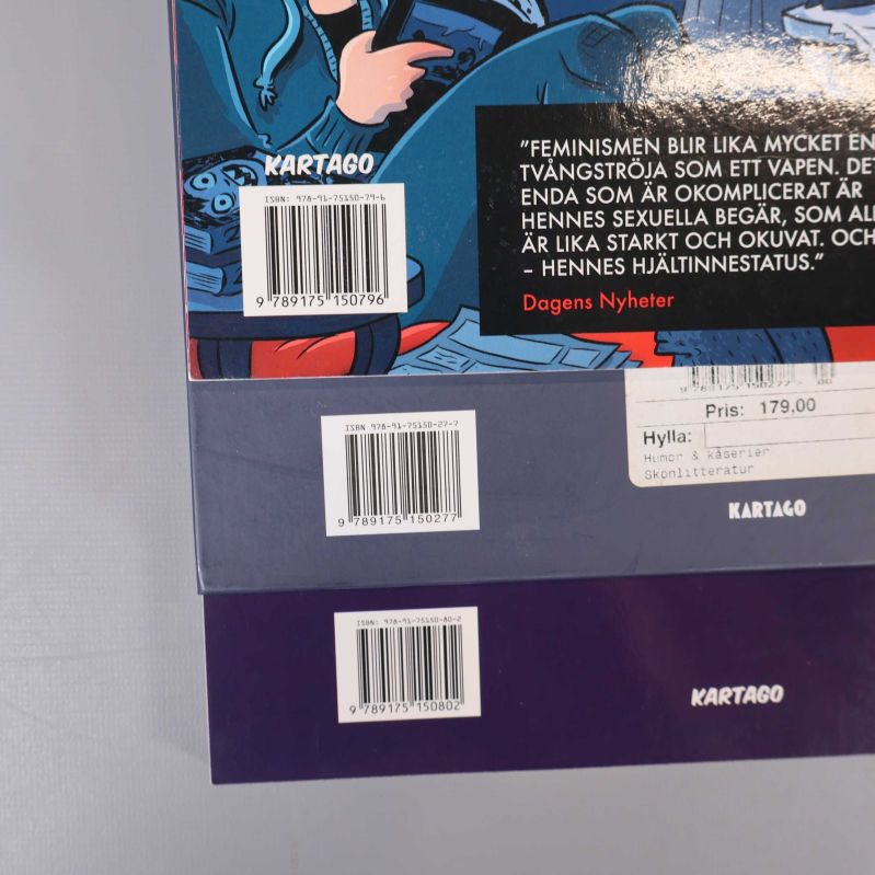 Närbild på ISBN-streckkoder på tre Zelda-böcker