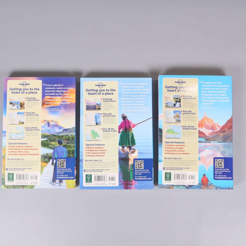 Baksidor på Lonely Planet-böcker: Chile, Bolivia och Argentina