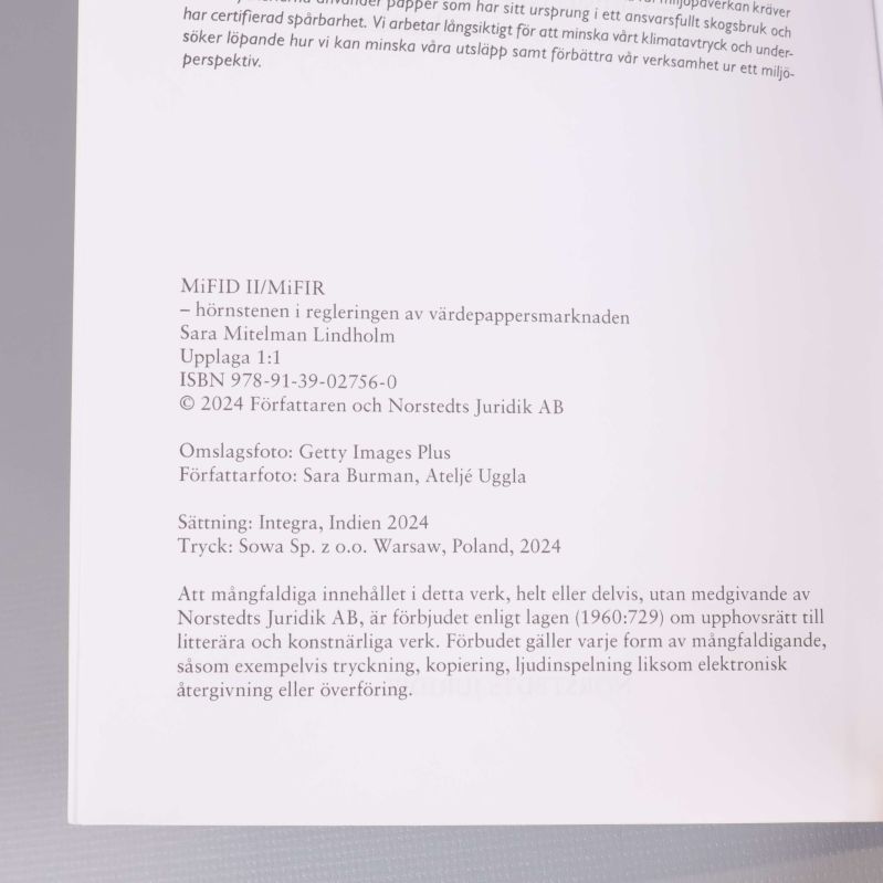 Närbild på kolofonsidan med utgivningsinfo och ISBN