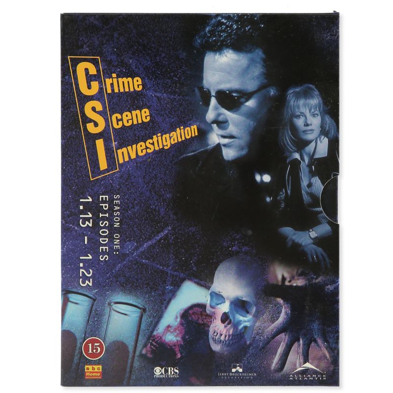 Framsida på CSI DVD-box med huvudkaraktärer