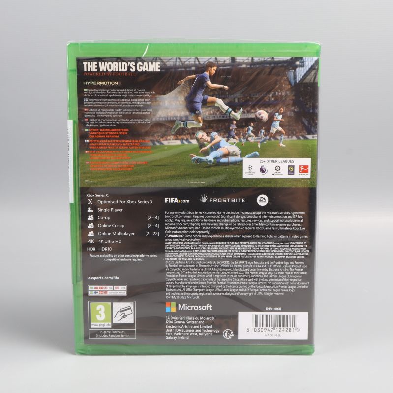 Baksidan av spelfodral för FIFA 23 Xbox Series X med spelbeskrivning
