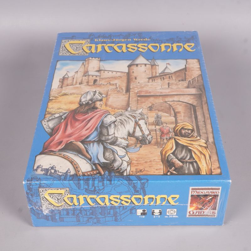 Carcassonne spelask sedd snett uppifrån motlock