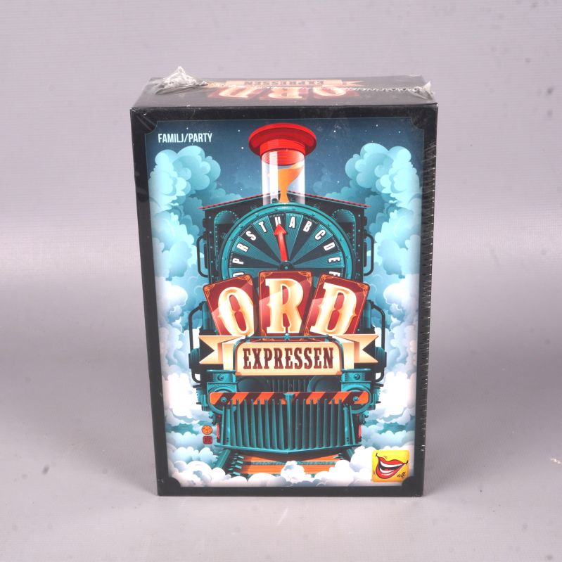 Framsidan av spelboxen Ord Expressen med tågmotiv