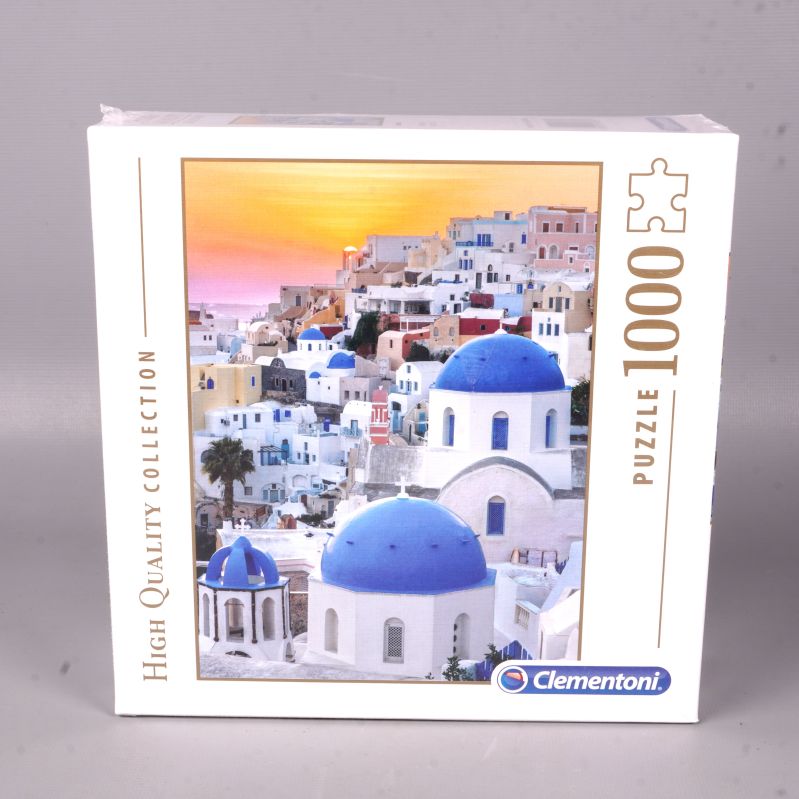 Framsidan av Clementoni pussel med Santorini-motiv och 1000 bitar