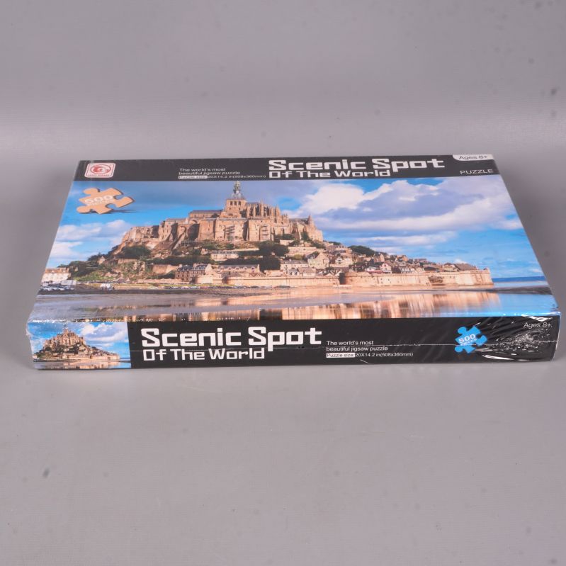 Platt liggande pussellåda med Mont Saint-Michel