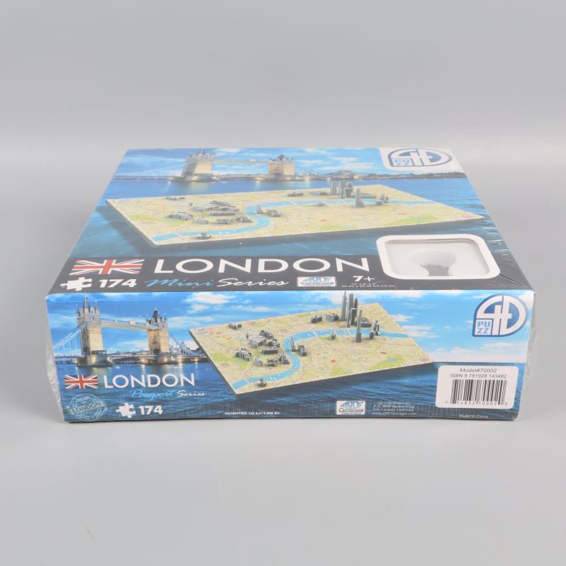 Sidan av London-pusselboxen med logga och motiv