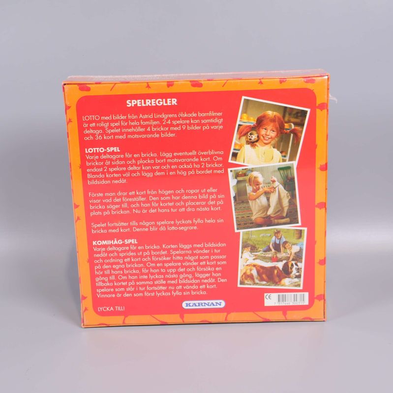 Baksida av Lotto spel med spelregler och bilder på barn