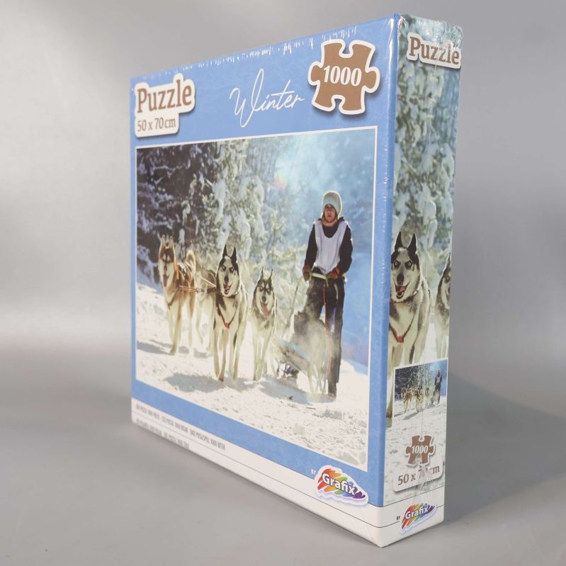 Pusselask från sidan med tydligt motiv av hundspann