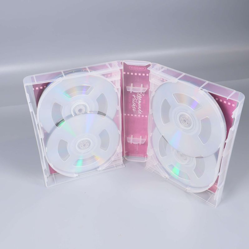 DVD-boxen helt utfälld visar plats för många skivor