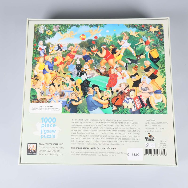 Baksida på pussellådan med hela illustrationen och information