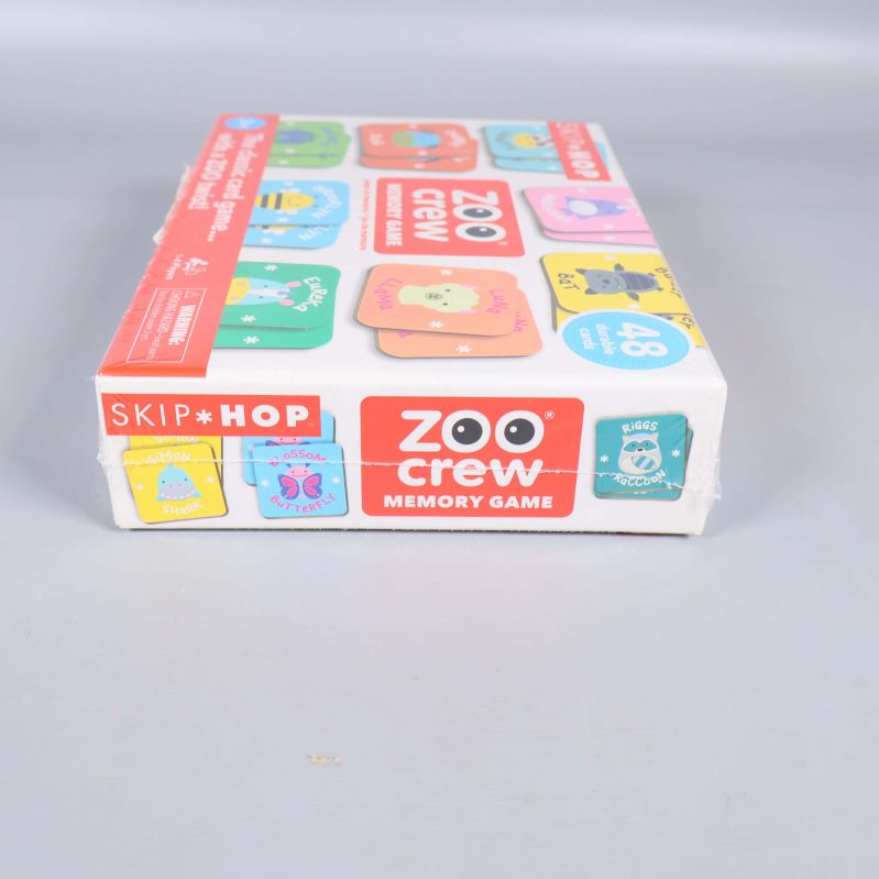 Sidan av Zoo Crew memoryspel med titel och djurmotiv