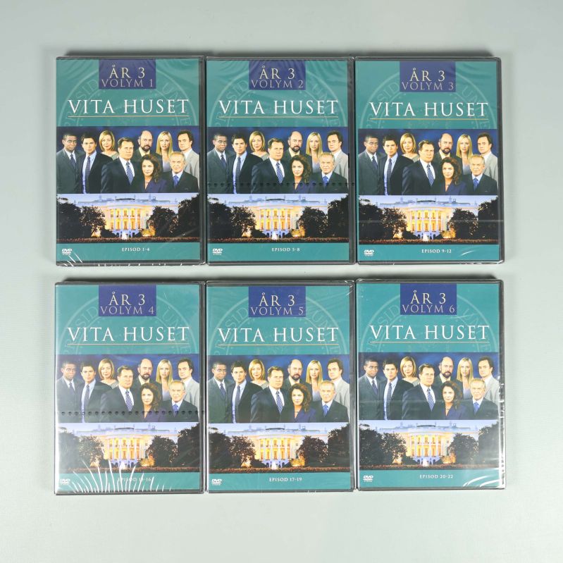 Sex DVD-fodral till Vita Huset år 3 visade ovanifrån