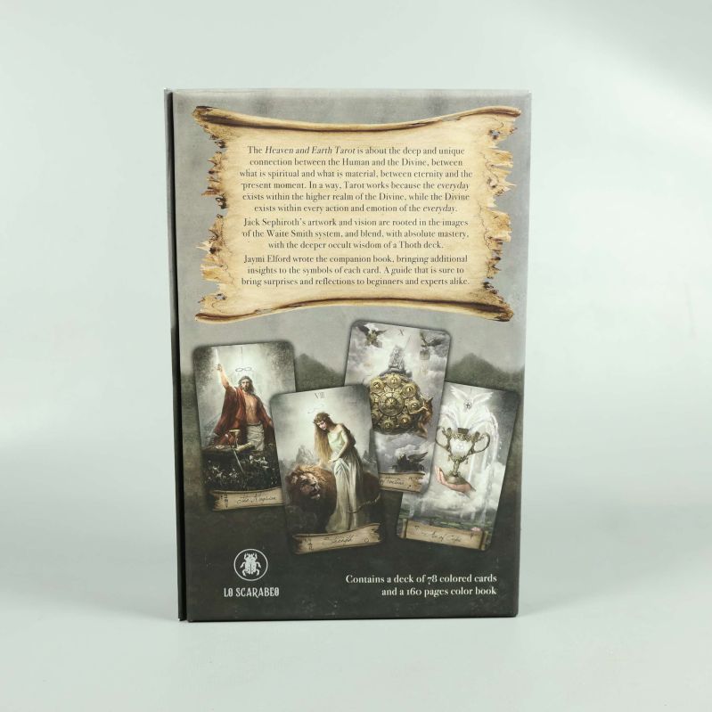 Heaven & Earth Tarot-låda med bok och kort visade inuti