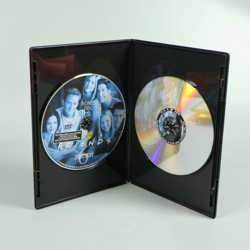 Öppet DVD-fodral med två skivor för Vänner