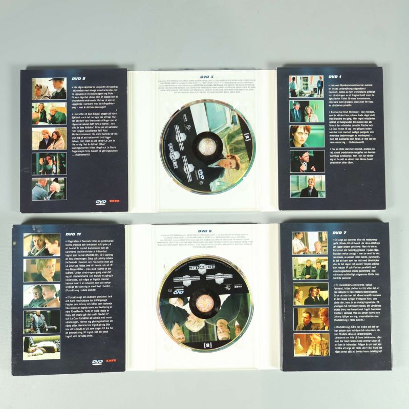 Öppnade DVD-fodral visar disk och avsnittsbilder från Mordkommissionen