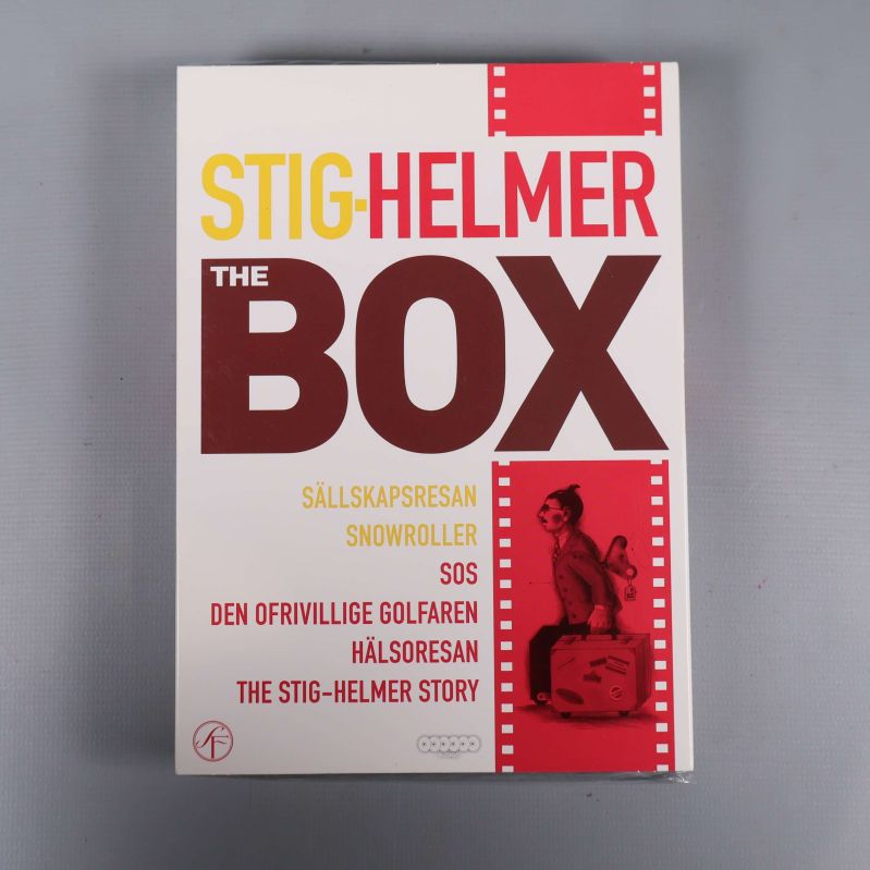 Framsidan av DVD-boxen Stig-Helmer The Box med filmtitlar