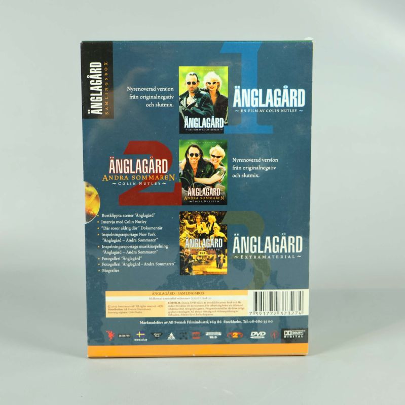 Baksida av DVD-box med presentation av tre filmer