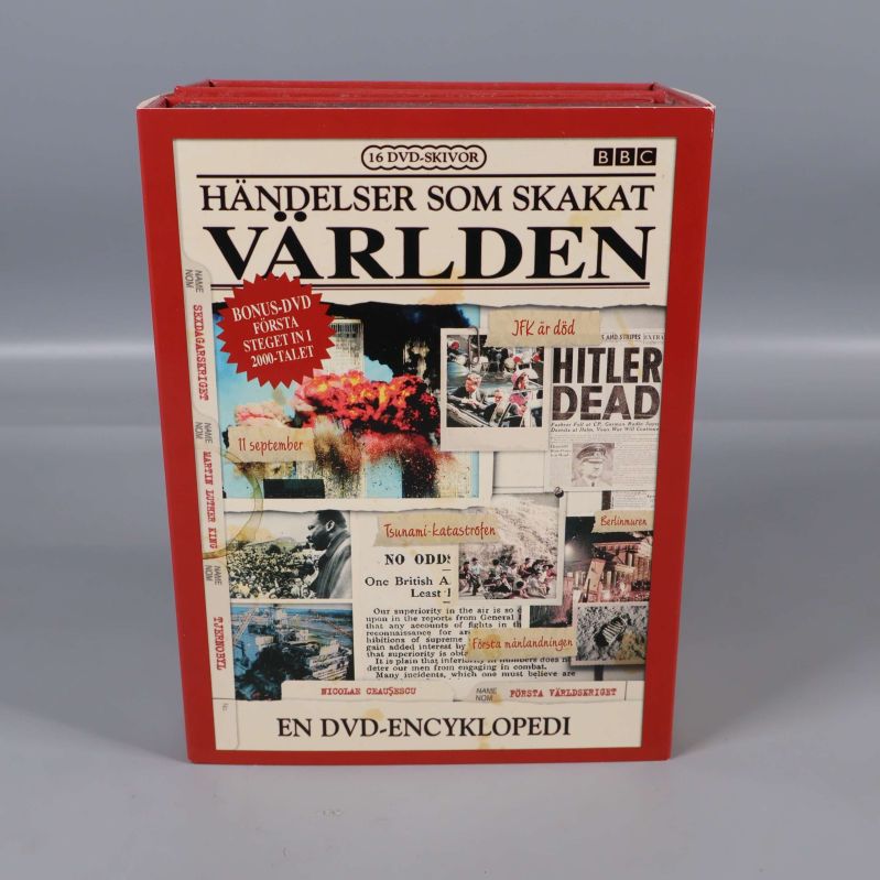 DVD-box Händelser som skakat världen med collage av historiska bilder
