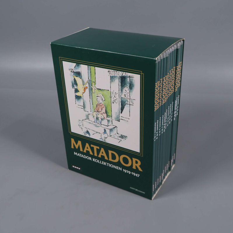 Matador dvd-box med illustrerat omslag och serieinformation